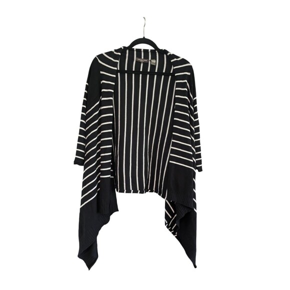 Linda Matthews Womens Cardigan Size Large Black Open Front 3/4 Sleeve - Picture 1 of 3